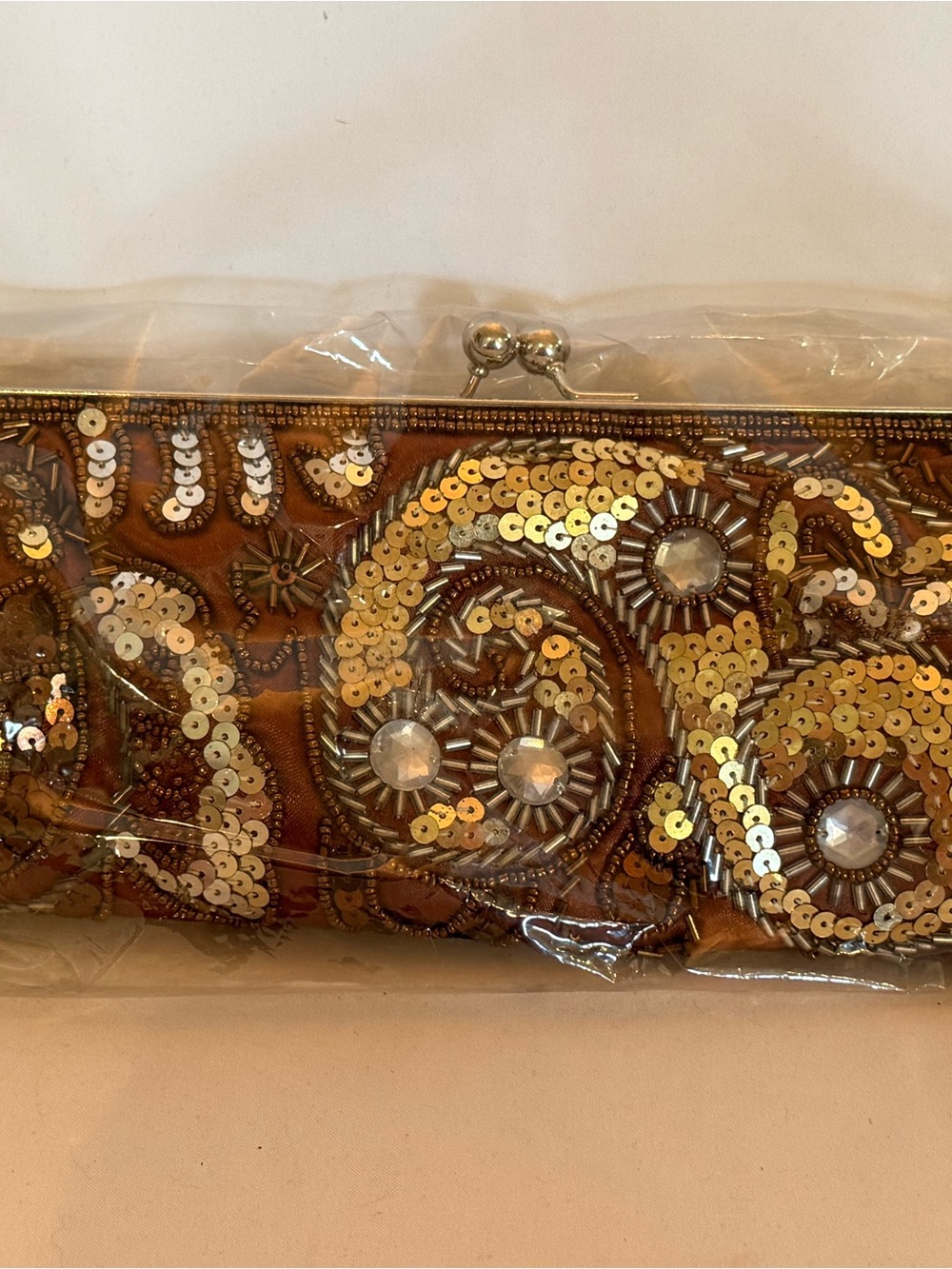 Apt. 9 Gold & Silvet Sequin Beaded Evening Clutch w/ optional metal strap